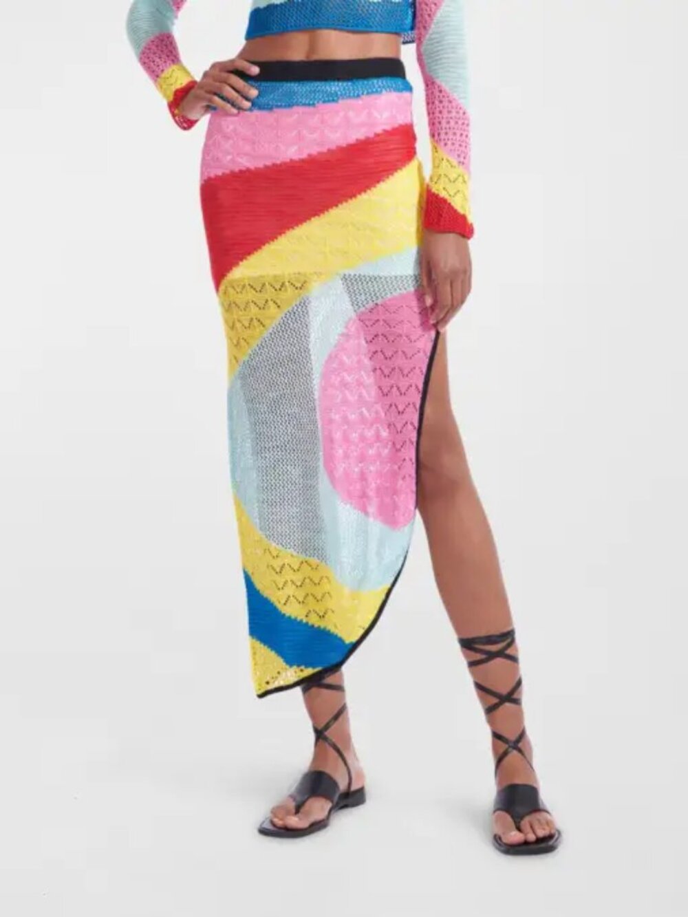 NWT STAUD Centre Skirt Rainbow Stripe Crochet Maxi